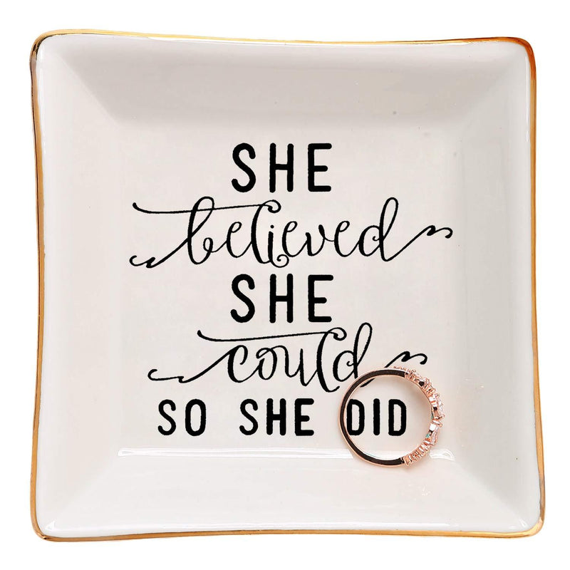 [Australia] - HOME SMILE Inspirational Birthday for Women Female Friends Ring Trinket Dish-She Believed She Could,So She Did 