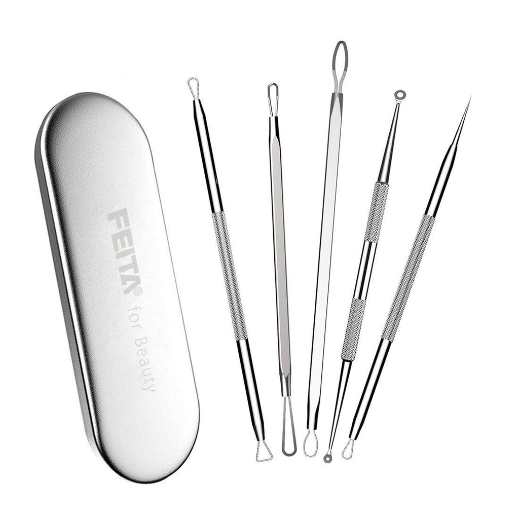 [Australia] - FEITA Blackhead Remover Tools Kit Best Acne Pimple Comedone Extractor with Metal Case - Treatment Whitehead Popping Zit Removing for Nose Face Skin Risk Free 