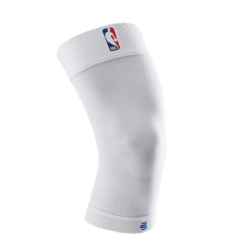 [Australia] - Bauerfeind Sports Compression Knee Support NBA - Lightweight Design with Gripping Zones for Basketball Knee Pain Relief & Performance with Team Designs (White, L) 