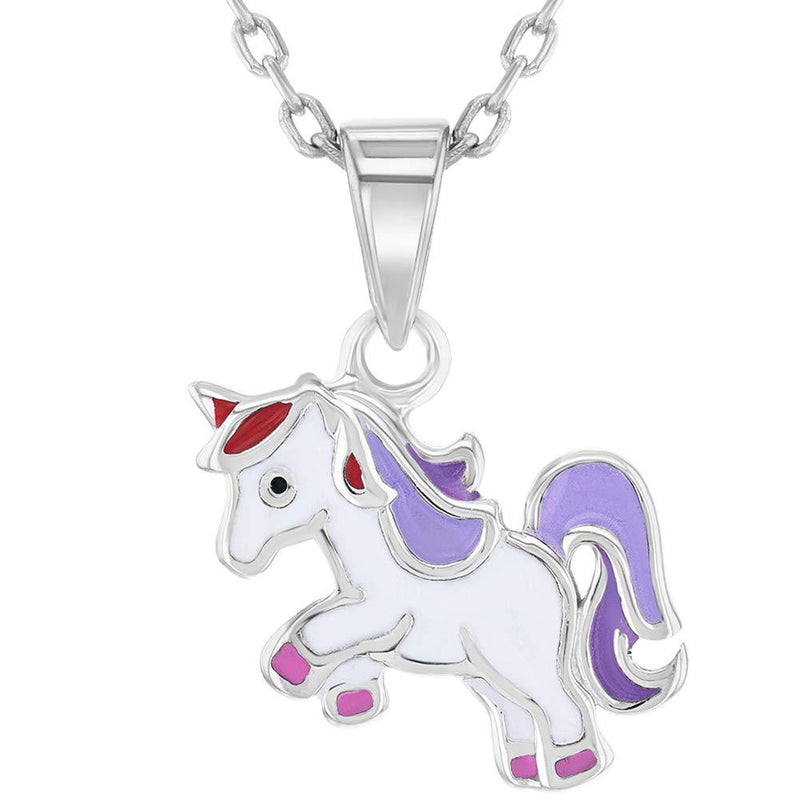 [Australia] - 925 Sterling Silver Purple Sweet Enamel Unicorn Necklace Pendant Girls Kids 16" 