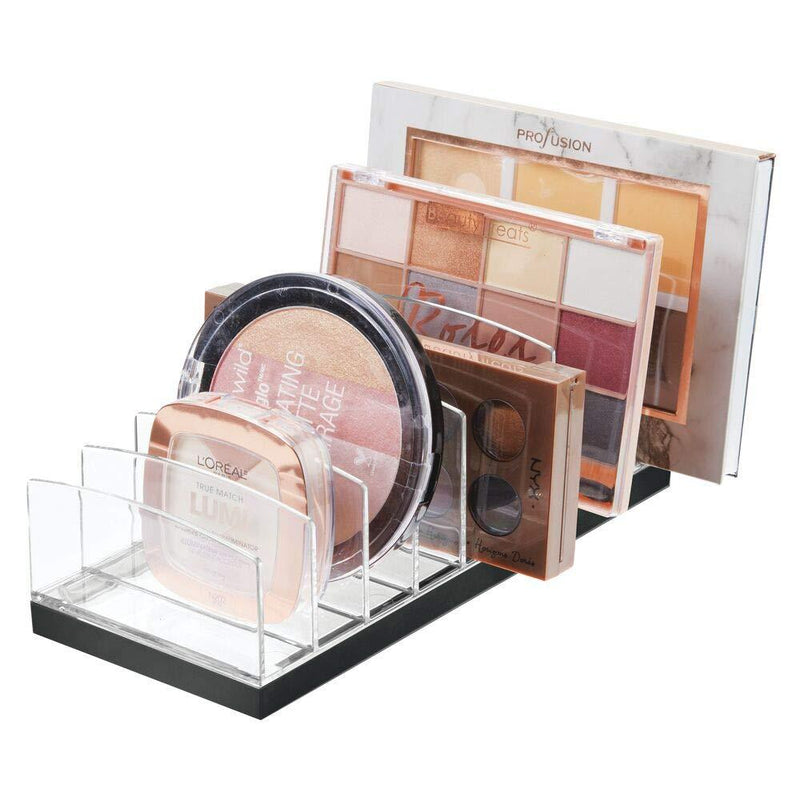 [Australia] - mDesign Makeup Organizer for Bathroom Countertops, Vanities, Cabinets: Sleek Modern Cosmetics Storage Solution for - Eyeshadow Palettes, Contour Kits, Blush - 9 Sections - Clear/Black 
