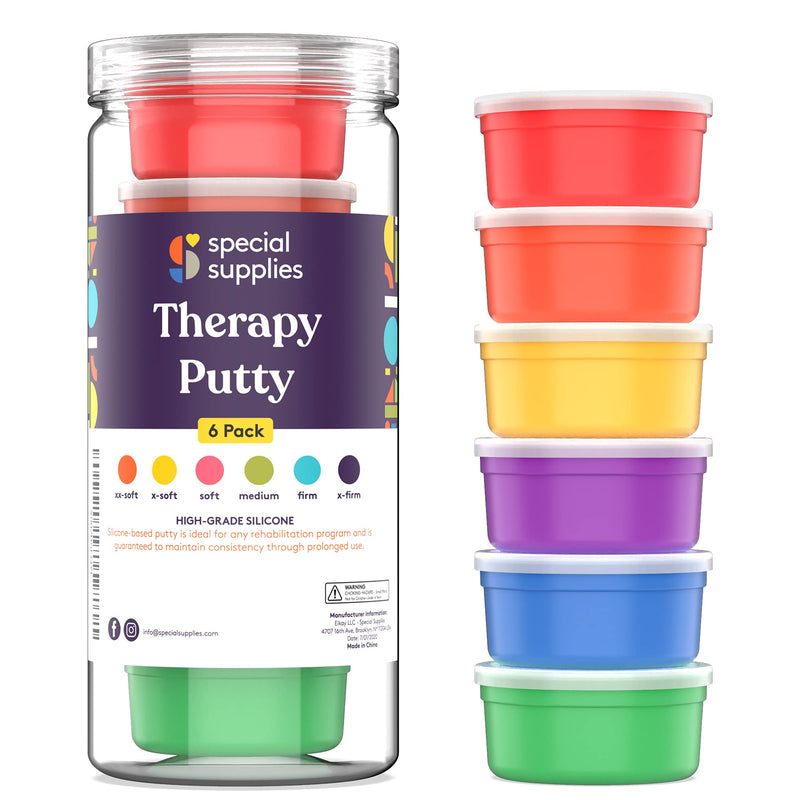 [Australia] - Special Supplies Therapy Putty for Kids and Adults - Resistive Hand Exercise Stress Relief Therapy Putty Kit, Set of 6 Strengths, 3 Ounces of Each Putty 