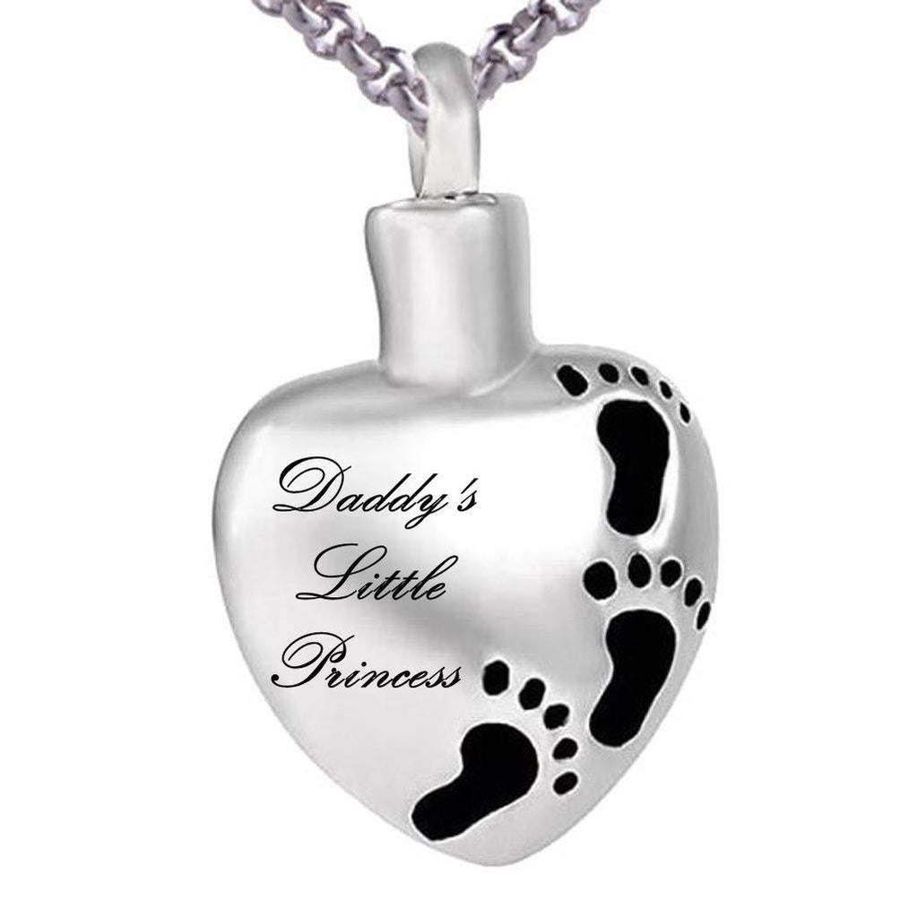 [Australia] - Sojewe Urn Pendant Necklace Cute Baby Footprint Heart Ashes Carve Daddy's Little Princess Cremation Memory 