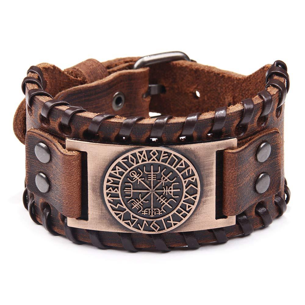 [Australia] - Viking Bracelet Norse Vegvisir - Nordic Bracelet with Runic Compass - Celtic Pagan Jewelry of Talisman (Vegvisir Bronze) 