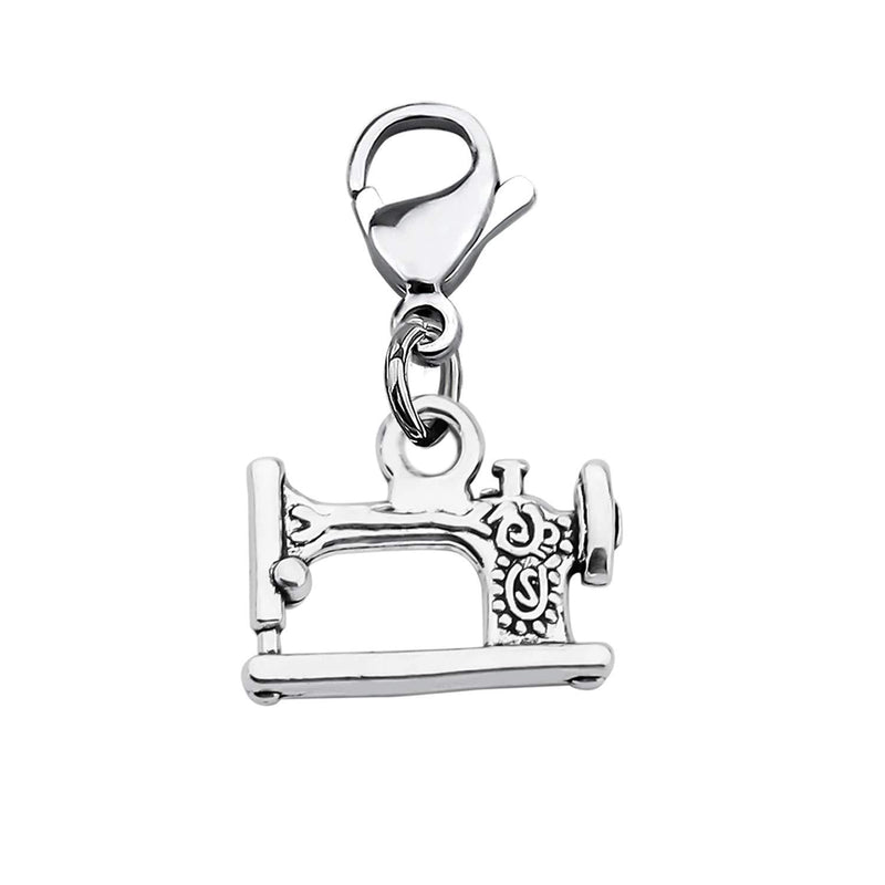 [Australia] - FEELMEM Sewing Charm Sewing Machine Charm Clip on Charm Zipper Pull Charm Sewing Jewelry Quilting Jewelry Gift for Quilters/Sewers/Seamstress/Costume Designers Silver 