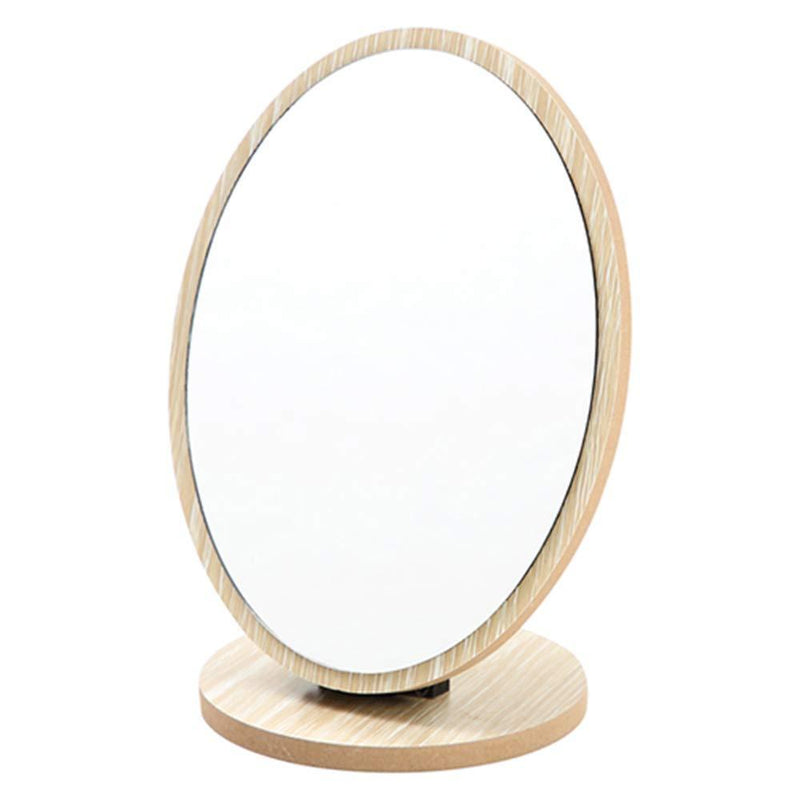 [Australia] - Aestivate Oval Compact Table Mirror Standing Wood Framed Mirror Desktop Mirror 90 Degree Rotating Mirror for Makeup Cosmetic 