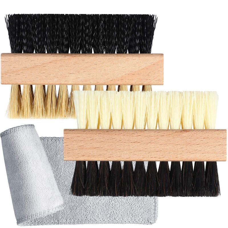 [Australia] - Dual Sided Sneaker Shoe Cleaner Brush Set Boar and Plastic Bristles with Microfiber Cloth A 