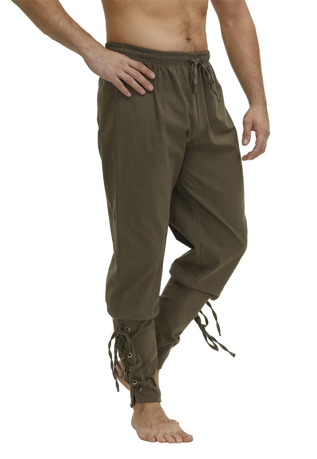 [Australia] - Men's Ankle Banded Cuff Renaissance Pants Medieval Viking Navigator Trousers Pirate Cosplay Costume with Drawstrings Small Men-amy Green 
