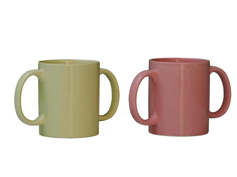 [Australia] - Dual Handle Mug Set of 2 for Secure Hold, MICROWAVE SAFE, 11.83 Fl. Oz. (350 Ml), BPA-FREE, Peach and Yellow Color 