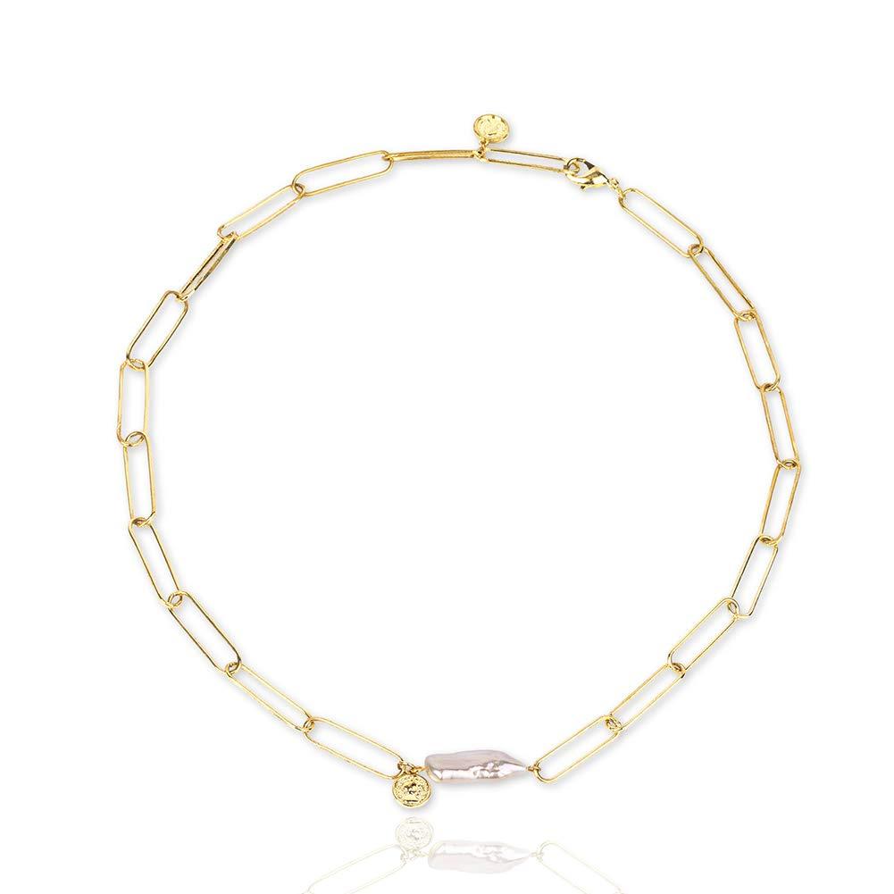 [Australia] - Une Douce Choker Necklaces for Women, Chain Link Choker Necklace, Dainty Choker with Baroque Pearl Pendant, Gold Choker Necklace with Coins, Statement Trendy Jewelry, for Women and Girls 