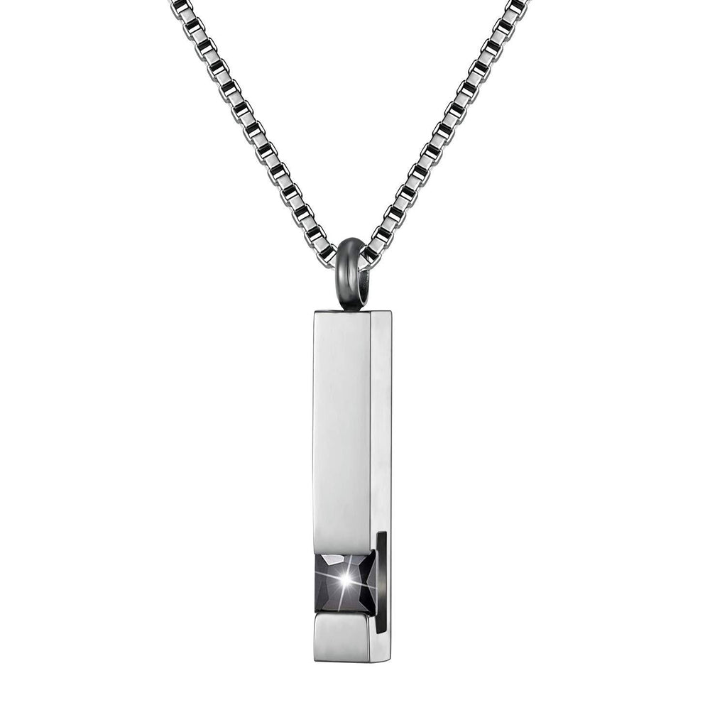 [Australia] - Silver Square Zircon Bar Cremation Urn Necklace for Ashes Memorial Pendant stainless steel Jewelry Black 