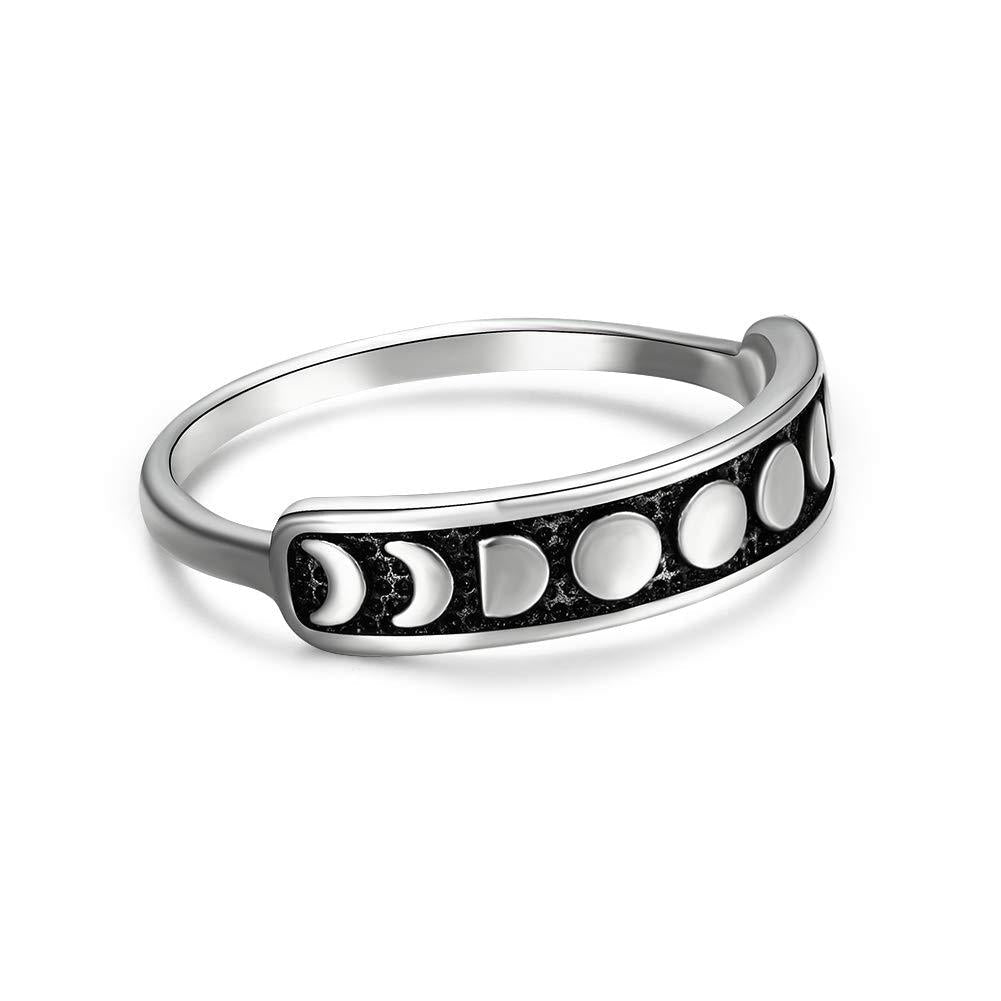[Australia] - Angol Sterling Silver Rings for Women Vintage Moon Phase Stacking Finger Ring 925 Black Band Minimalist Jewelry Valentines Day Gift for Her with Box sterling-silver 6 