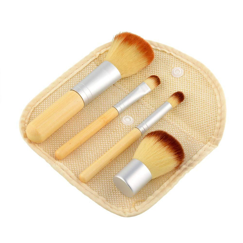 [Australia] - AKOAK 4 Pcs Eco-friendly Bamboo Handle Makeup Brush, Can Carry Cosmetic Bag, Beauty Tools, Blush Powder, Eye Shadow Foundation Set 