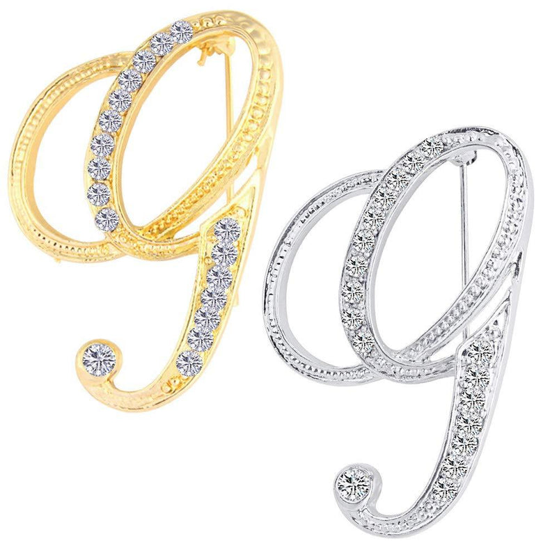 [Australia] - ETHOON 2 Pcs Letter Brooch Pins Initial Rhinestone Silver Gold Plated Brooch for Women Girls Crafts A-Z 2G 