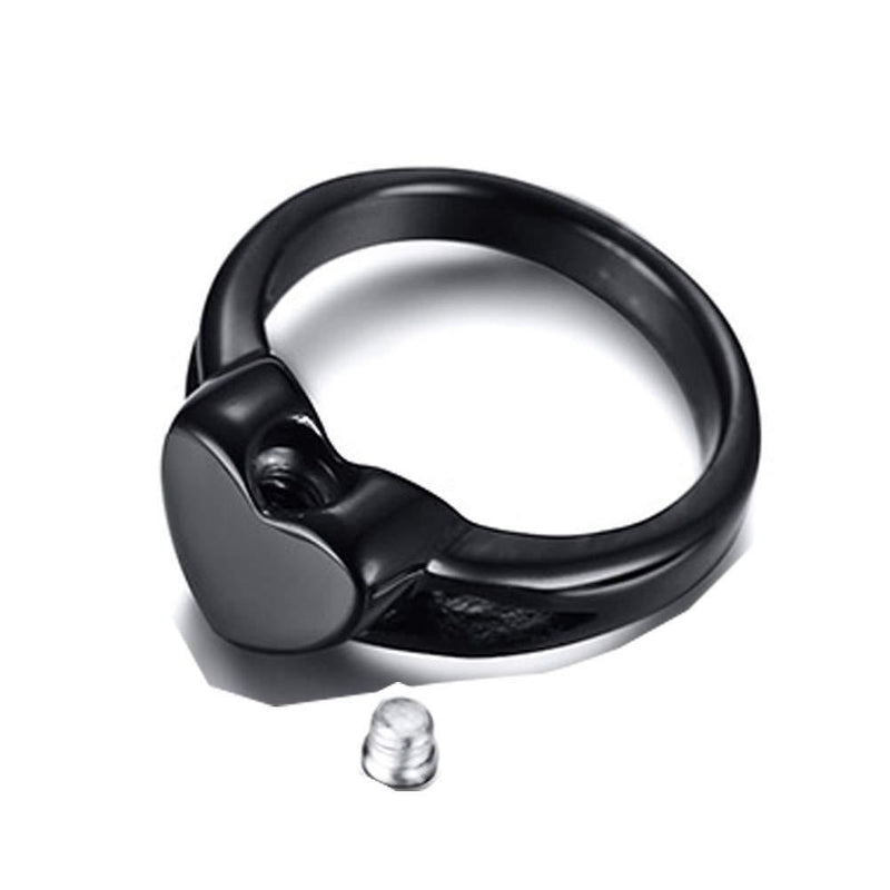 [Australia] - MEMORIALU Stainless Steel Black Heart Shape Urn Ring for Ashes Cremation Memorial Jewelry 7 