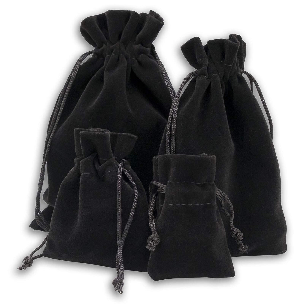 [Australia] - 12-Pack Large Heavyweight Velvet Bags with Cord Drawstring (4x6, Black) for Tarot Dice Jewelry Stone Crystal Pouches by TheDisplayGuys 