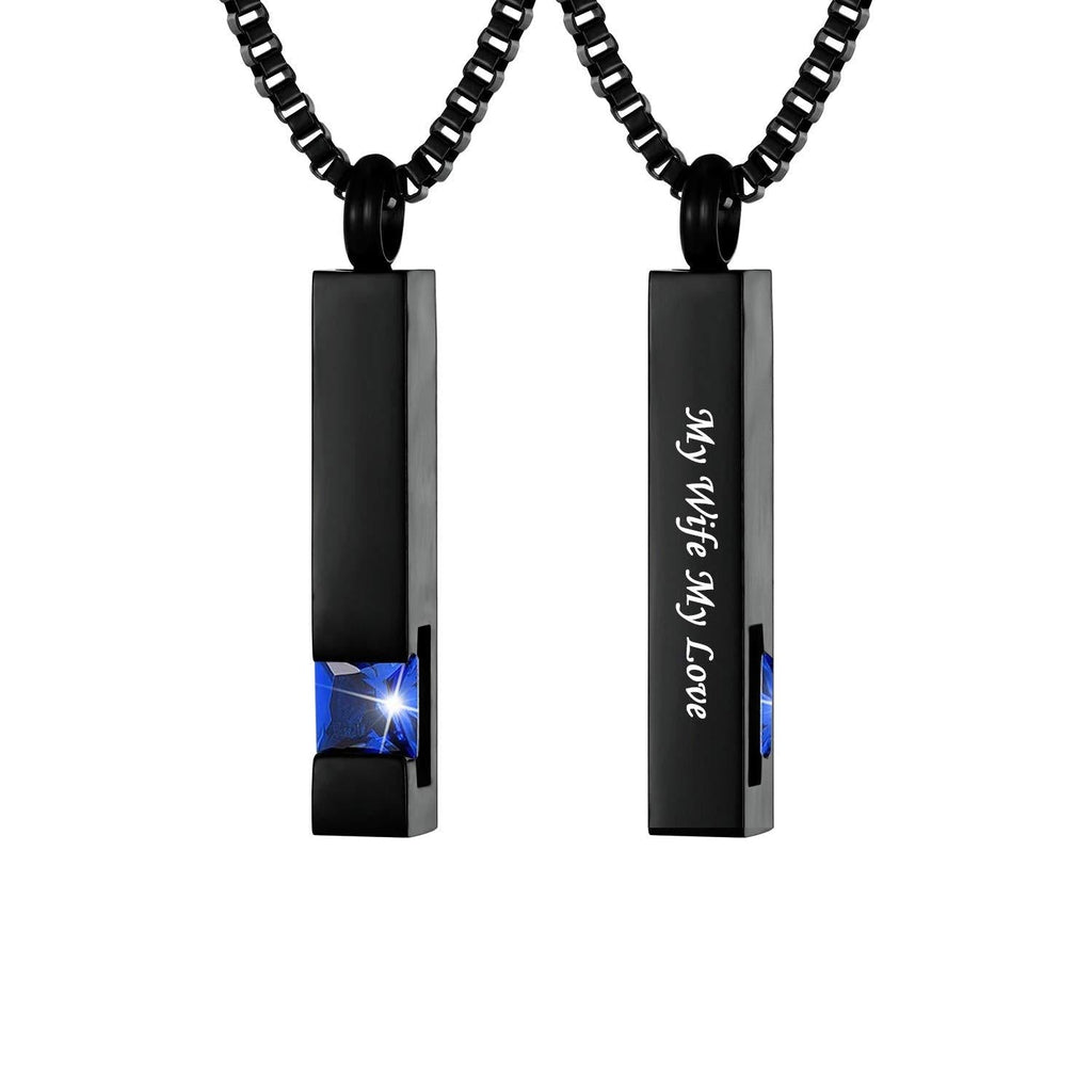 [Australia] - Black Square Bar With Dark Blue Zircon Cremation Urn Necklace for Ashes Memorial Pendant stainless steel Jewelry Wife 