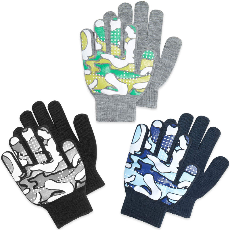 [Australia] - 3 Pack - Magic Stretch Winter Kids Gloves for Boys, Kid & Children, Toddler - Dino, Camo, Trucks 3-5 years old 14cm 