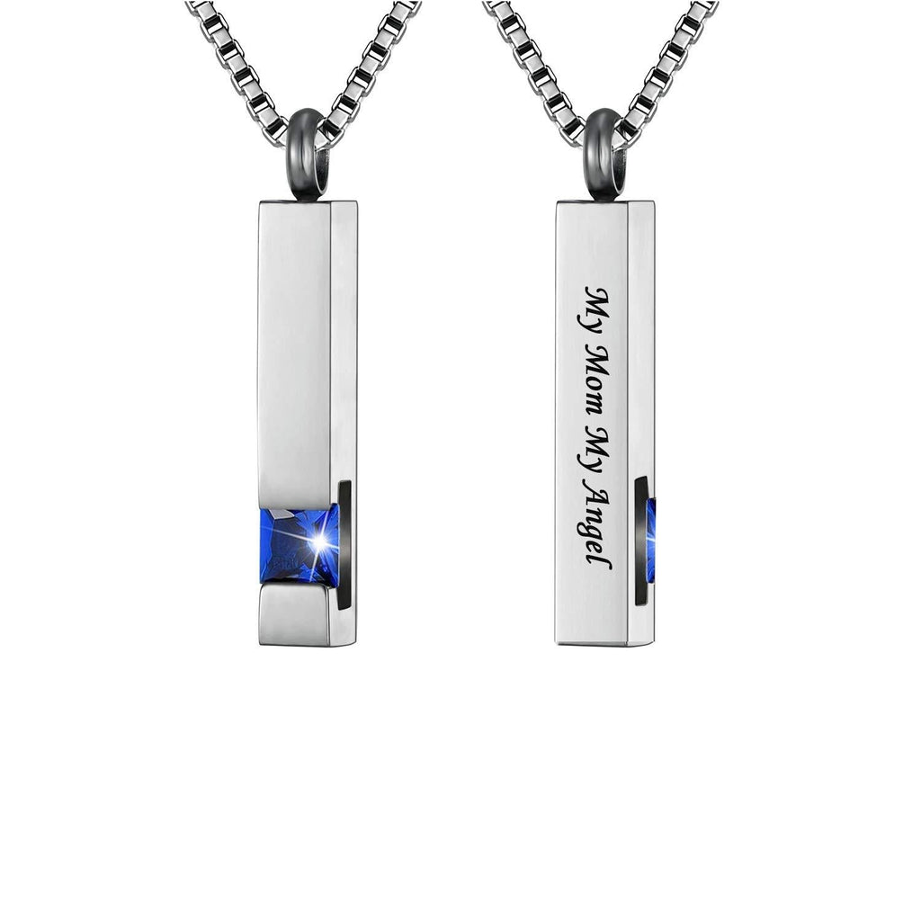 [Australia] - Silver Square Bar With Dark Blue Zircon Cremation Urn Necklace for Ashes Memorial Pendant stainless steel Jewelry Mom 