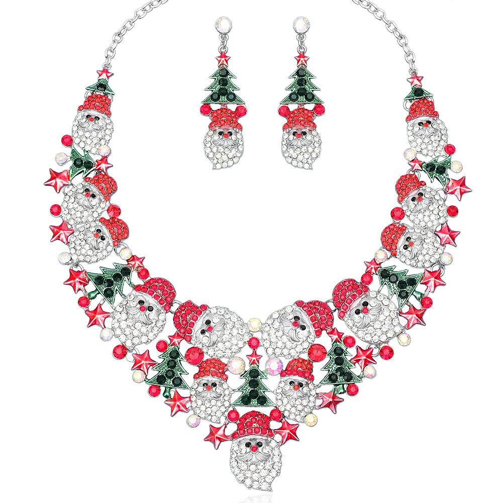 [Australia] - Luxury Rhinestone Statement Bib Necklace Earrings Sets Santa Claus Christmas Elements Party Costume Jewelry Gifts for Women STYLE 3 