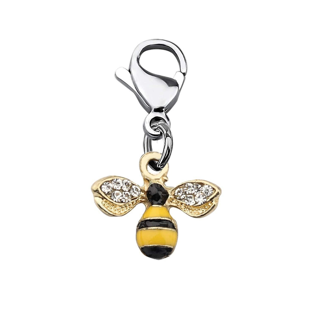 [Australia] - FEELMEM Little Honeybee Zipper Pull Cute Crystal Yellow Bee Pendant Clip on Charm Bee Jewelry Gift for Bee Lover Honey Beekeeper silver 