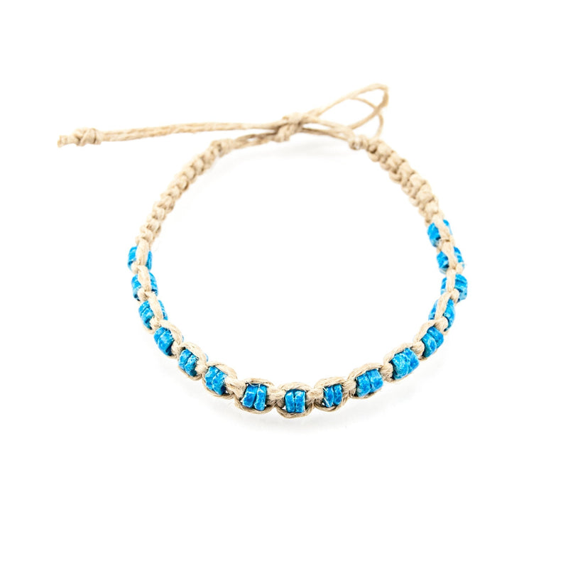 [Australia] - BlueRica Hemp Anklet Bracelet with Blue Puka Shell Beads 