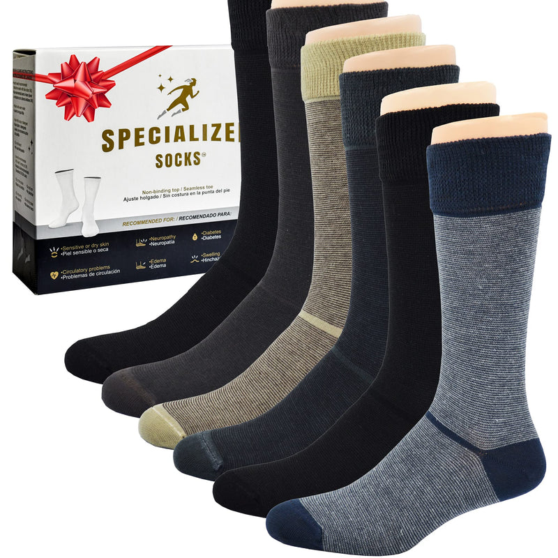 [Australia] - Diabetic socks for men, Premium cotton, Super Soft, Extra Comfortable, Mens dress socks Dark Stripes 7-10 