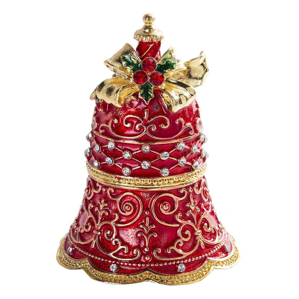 [Australia] - Red Xmas Jingle Bell Jewelry Trinket Storage Box Rhinestones Bejewelled Collectible Jewelry Holder 