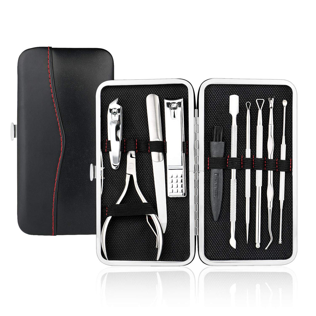 [Australia] - Lefree Manicure Pedicure Set, Stainless Steel Manicure Tools, Nail Grooming Kit for Women and Men with Portable Case(Black) 