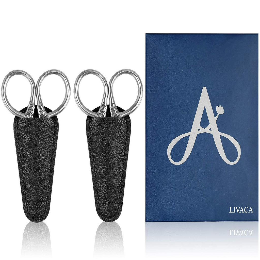 [Australia] - Small Scissors, LIVACA Stainless Steel Vintage Facial Hair Scissors, 3.5inch Professional Scissors for Facial Hair, Eyelash, Beard, Mustache, Eyebrow or DIY, 2Packs with PU Leather 