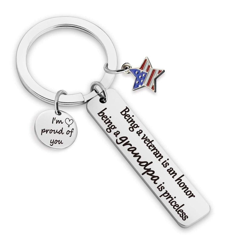 [Australia] - Military Veteran Keychain Military Veteran Gifts USA Flag American Charm Keychain Being A Veteran Is An Honor Being A Grandpa Is Priceless Marine Navy Army Air Force(veteran grandpa-KR) 