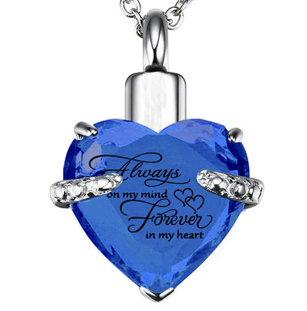 [Australia] - PREKIAR Heart Cremation Urn Necklace for Ashes Urn Jewelry Memorial Pendant with Fill Kit and Gift Box - Always on My Mind Forever in My Heart Bluevoilet 