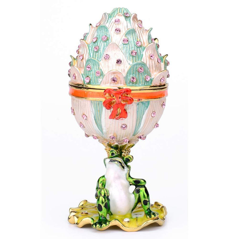 [Australia] - Furuida Faberge Egg Style Pitaya Enamel Jewelry Trinket Box Hinged with Crystal Ornaments Gift for Home Decor 