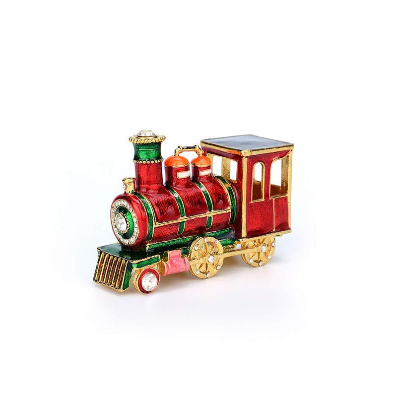 [Australia] - Furuida Mini Steam Train Jewelry Trinket Box Hinged Enameled Crystal Ornaments Gift for Home Decor 