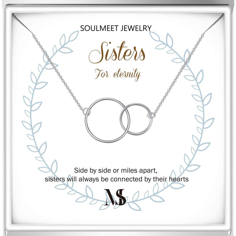 [Australia] - SOULMEET Sisters for Eternity Necklace Gifts from Sister,Sterling Silver Sister Necklace for Women,Christmas Birthday Jewelry Gifts for Sister Two Circles 