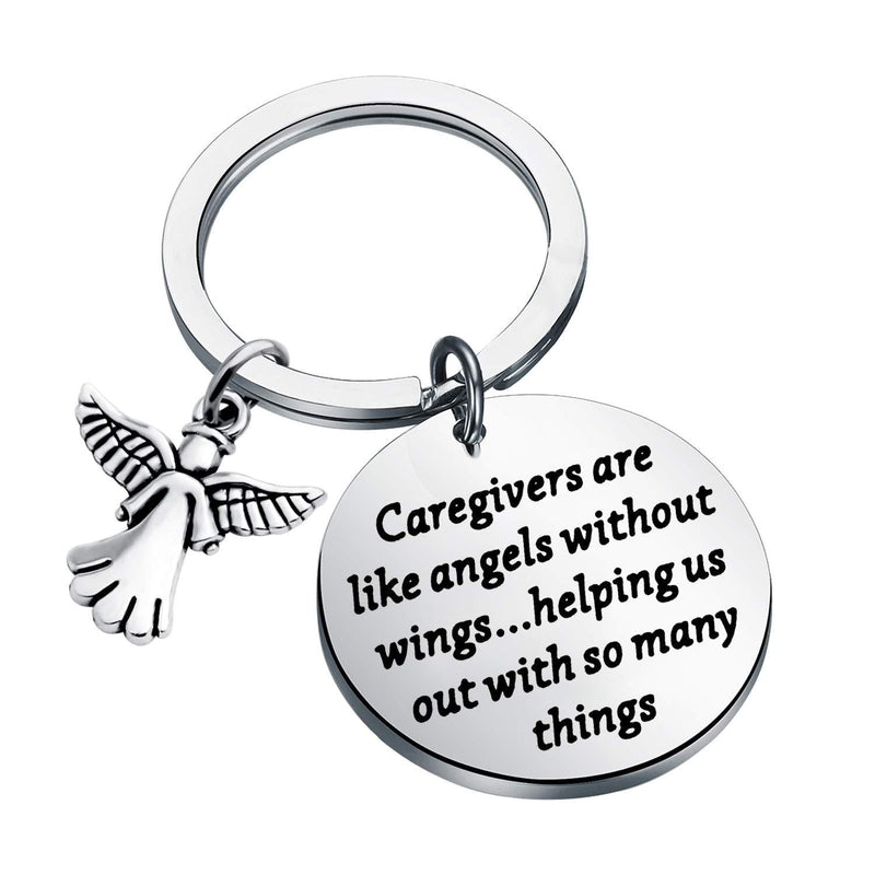 [Australia] - FEELMEM Caregivers Gifts Guardian Angel Keychain Thank You Gift for Caregivers Caretakers Gifts Caregivers are Like Angels Without Wings Helping Us Out with So Many Things Keychain silver 