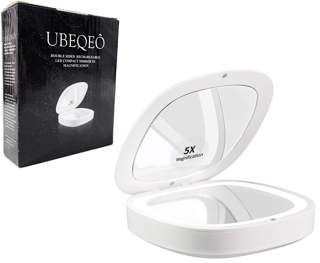 [Australia] - UBEQEÔ Rechargeable LED Compact Mirror Double Sided with 5X Magnifying Mirror 