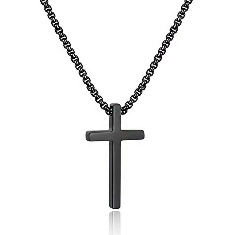 [Australia] - M MOOHAM Cross Necklace for Men, Silver Black Gold Stainless Steel Plain Cross Pendant Necklace for Men Box Chain 16-30 Inch 16.0 Inches Black: Cross Pendant 1.2"*0.7" 