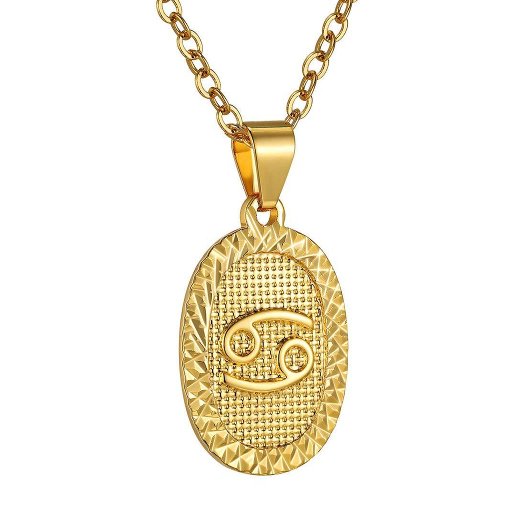 [Australia] - GoldChic Jewelry Personalized Zodiac Coin Necklace, Coin Pendant, Horoscope Astrology Necklace, Gold Medallion Zodiac Necklace Cancer (Jun 22 - Jul 22) oval shape-no custom 