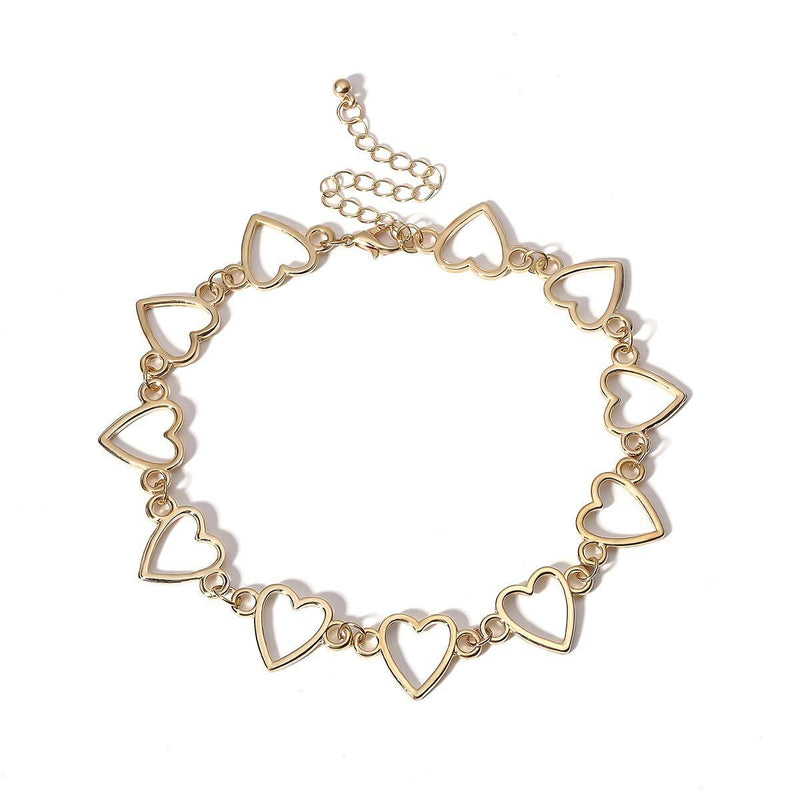 [Australia] - Konpicca Heart Choker Necklace - Simple Geometric Circle Choker Statement Clavicle Necklace for Women Girls Necklace Jewerly Gold 