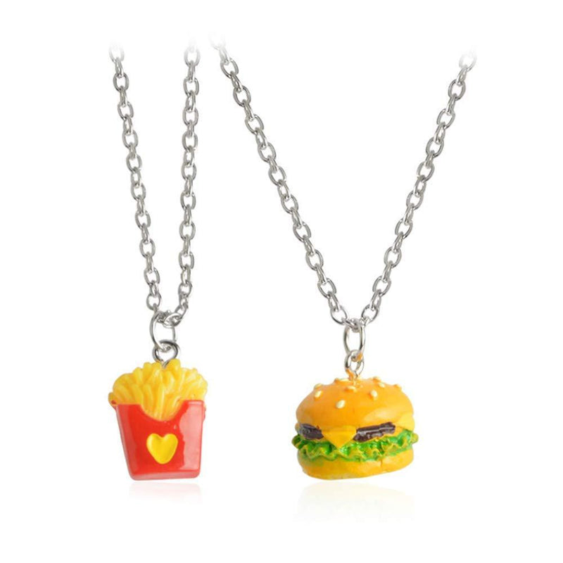 [Australia] - YINLIN Cartoon 2/Pcs Hamburger and French Fries Necklace BFF Jewelry silver 