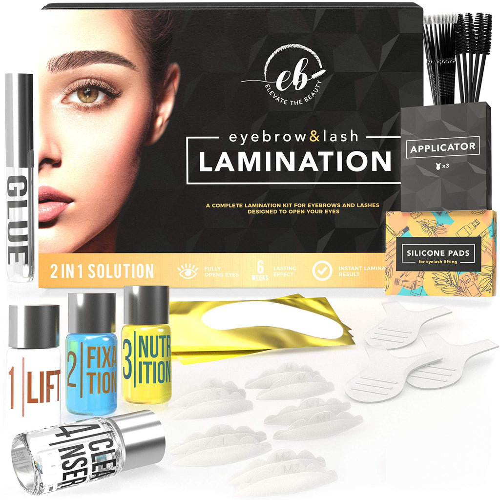[Australia] - Elevate the Beauty Eyebrow And Lash Lamination Kit | DIY Perm For Lashes and Brows | Professional Lift For Trendy Fuller Brow Look And Curled Lashes | Eyebrow Brush And Eyelash Micro Brushes Added 