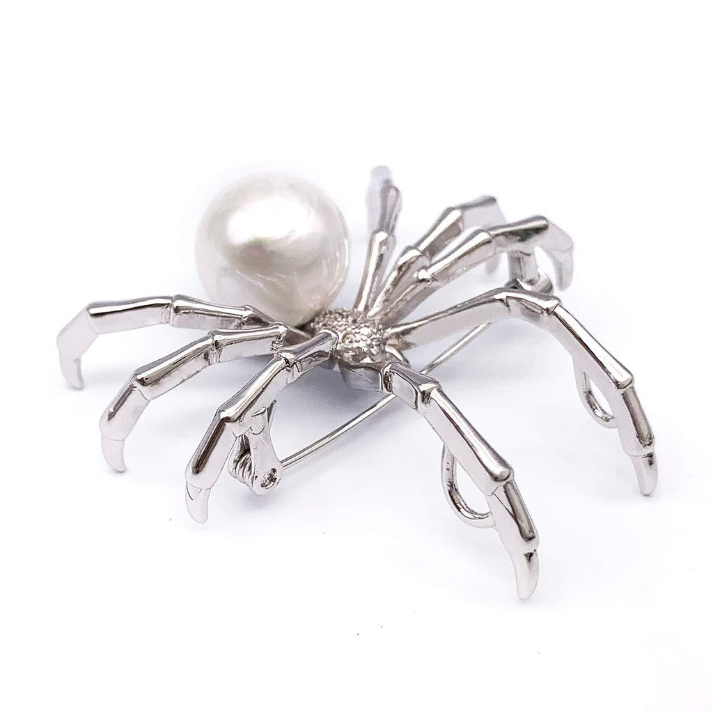 [Australia] - XGALBLA Realistic Simulated Pearl Cubic Zircon Animal Insect Spider Brooch Pins White Tone 