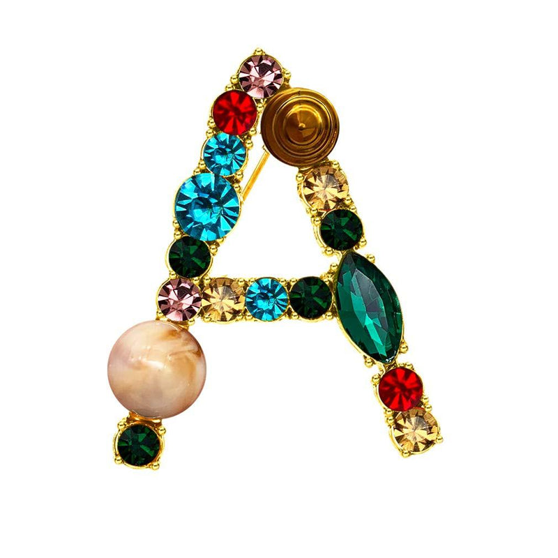 [Australia] - XGALBLA A to Z 26 English Letters Plated Metal Stone Clear Colorful Crystal Lapel Pin Brooches Collar(2 Color) A-Gold A 