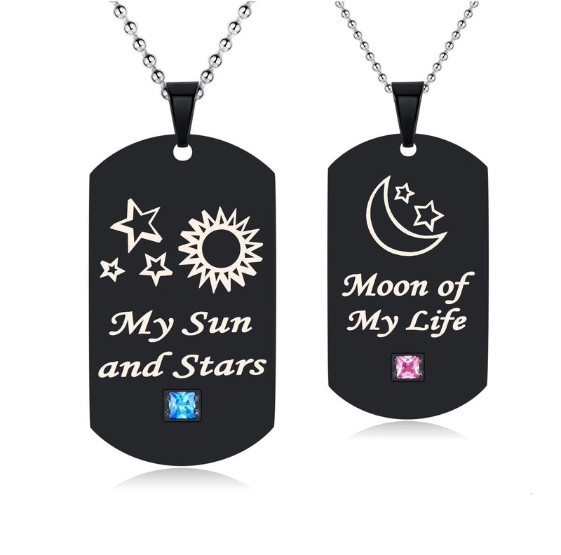 [Australia] - SunnyHouse Jewelry His & Hers Matching Set Couple Pendant Necklace My Sun and Stars Moon of My Life Dog Tag in a Gift Box A Pair 