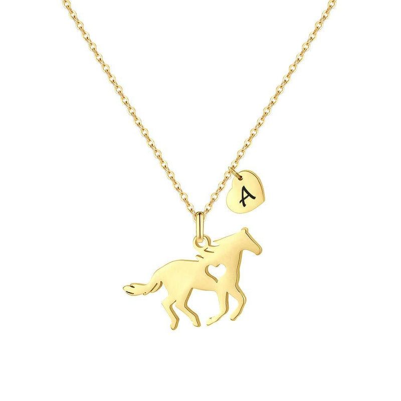 [Australia] - Girls Horse Necklace, Dainty Horse Jewelry for Girls Initial Necklace, Stainless Steel Kids Heart Initial Necklace Horse Girl Horse Pendant Letter Necklace Horse Gifts for Teen Girls Horse Lovers A-Gold 