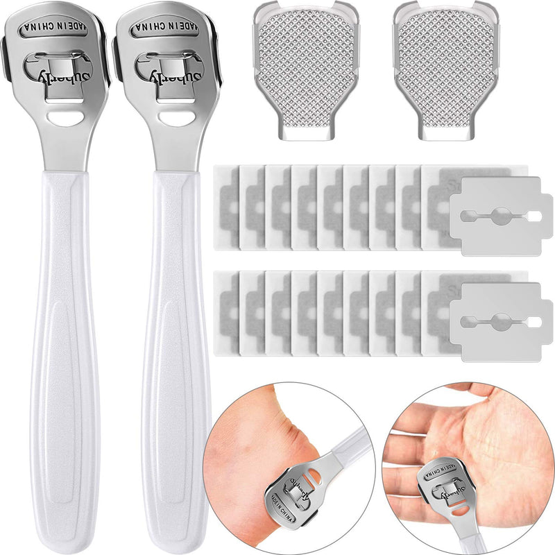 [Australia] - 24 Pieces in Total, 2 Callus Shaver Sets Include 20 Replacement Slices 2 Callus Shavers and 2 Foot File Heads Foot Care Tools Hard Skin Remover for Hand Feet (White) 