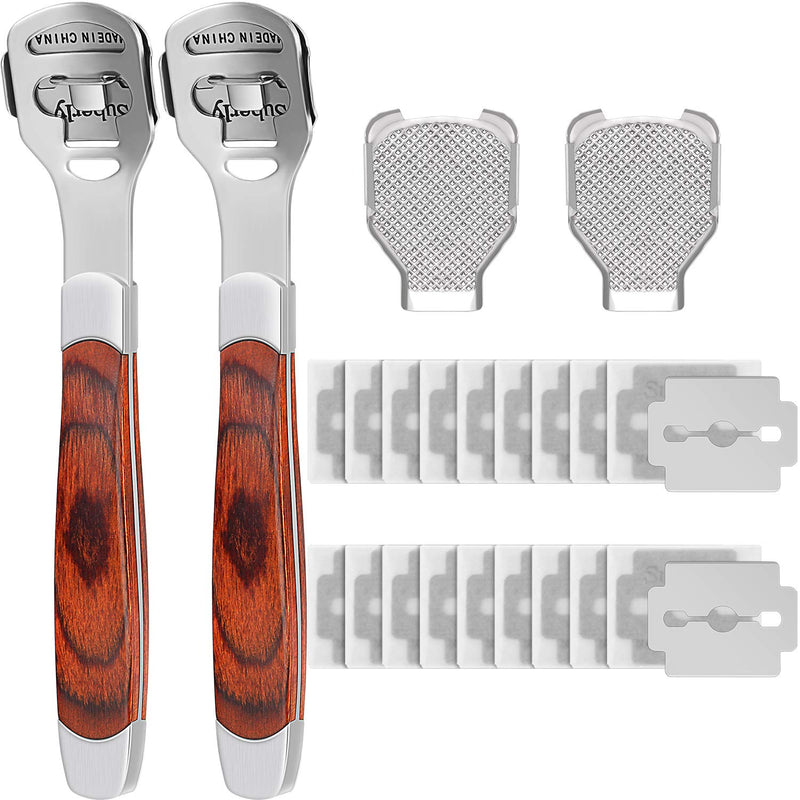 [Australia] - 24 Pieces in Total, 2 Callus Shaver Sets Include 20 Replacement Slices 2 Callus Shavers and 2 Foot File Heads Foot Care Tools Hard Skin Remover for Hand Feet (Wooden Handle) 