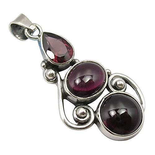 [Australia] - SilverStarJewel Solid Sterling Silver Cabochon Garnet 3 Stone Pendant 1.6" Fashion Wholesale 