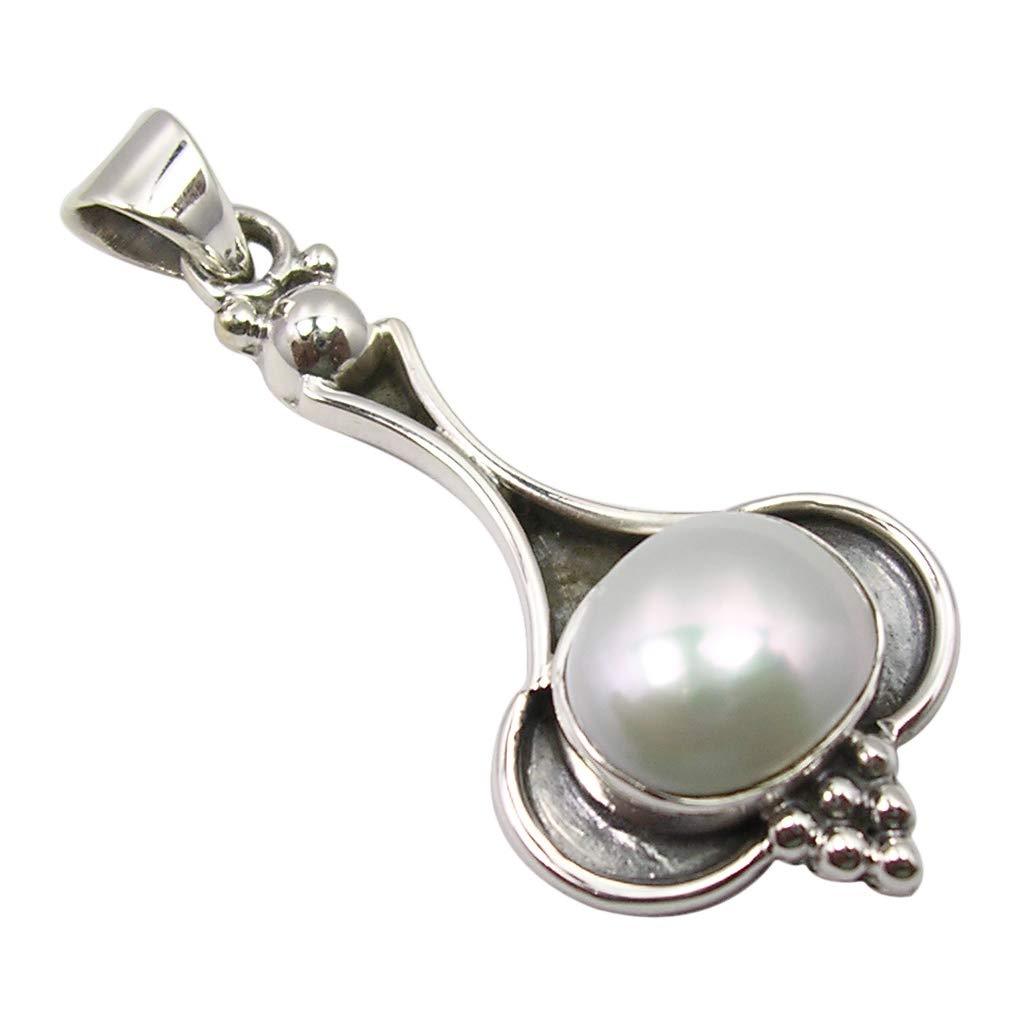 [Australia] - SilverStarJewel Pearl Ethnic Pendant 1.5" 0.925 Fine Silver Indian Jewelry 